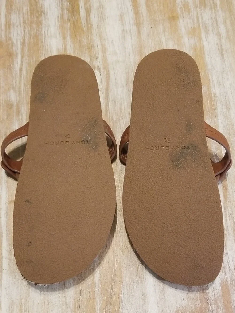 Tory Burch Brown Leather Miller Flip Sandals with Cream Floral Insole
